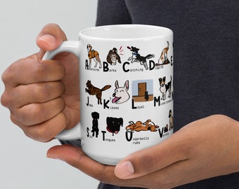 The ABCs of Dogs LARGE size 15oz white glossy mug, gift for dog lovers, dog owners