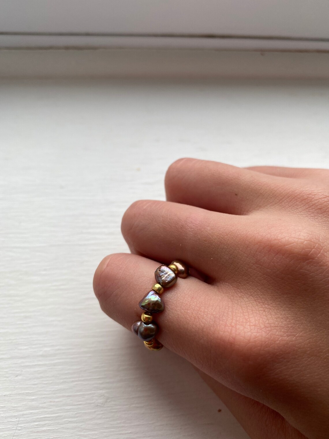 Freshwater pearl adjustable elastic ring Etsy