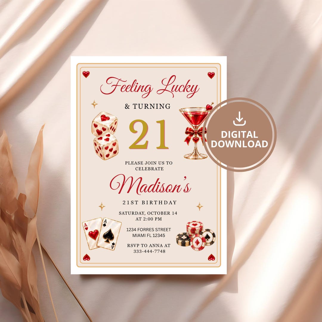 Feeling Lucky 21st Birthday Invitation, Casino Party Template (digital ...