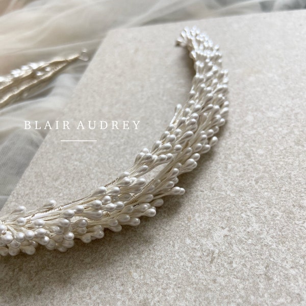 ARLO • Delicate pearl wedding headband • modern bridal headband  • pearl spray hair piece • silver headband • bridal crown UK