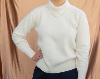 Vintage Emreco Ecru V Neck Collar Wool Jumper UK 14 on Tag