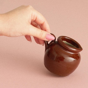 Vintage Second Hand Brown Stoneware Pot with Handle