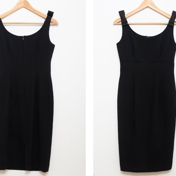 Vintage Classic Black Crepe Dress with Bows Details on Shoulders / Small