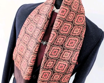 Écharpe Homme En Soie 100% Rouge - Motif Paisley Rétro Géométrique - Fabriquée En Italie, 33x140 Cm