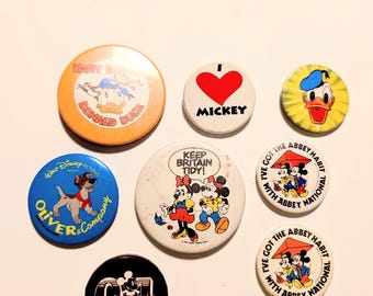 Vintage Disney Mickey Mouse Pin Badges 1990s Plastic Collectibles