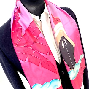 Vintage 60s Silk Scarf: Hand-Painted Nautical Mod Print