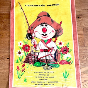 Vintage 70’s Fishermans Prayer Tea Towel, Made in Portugal Retro Material New Old Stock