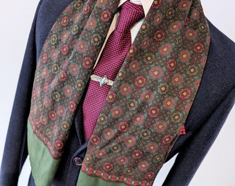 Vintage Aboriginal sjaal voor heren, jaren 60 geheel originele retro groene wollen stropdas Mid Century Cravat