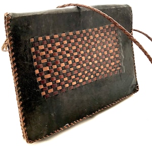 Bolso de hombro vintage de Gambia, bolso marrón artesanal Boho de los años 70