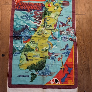 Vintage 70’s New Zealand Linen Tea Towel, Retro Material New Old Stock