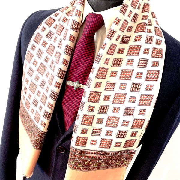 60's Men's Vintage Scarf, Geometric Pink All Original Mod Silk Necktie