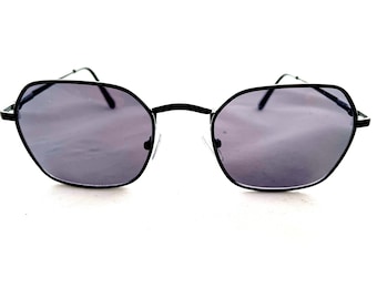 Óculos de sol hexagonais vintage dos anos 70 unissex, óculos de aviador com armação de metal preto estilo retrô e proteção UV400