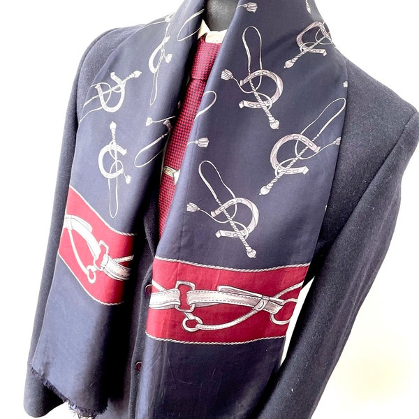 Unisex vintage scarf 60’s, All original retro silk horse shoe print necktie, Pierre Cardin