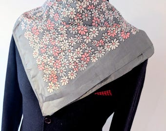 Vintage 60s Silk Square Scarf: Retro pink Floral Neck Headscarf
