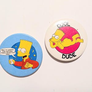Vintage 90’s Bart Simpson Badges, Retro Cartoon Buttons, Nineties TV pins.