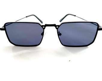 Óculos de sol pretos retangulares unissex vintage dos anos 70, óculos de aviador com armação de metal estilo retrô e proteção UV400