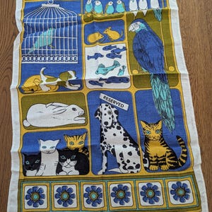 Vintage 70’s Irish The Pet Shop Linen Tea Towel, Retro Material New Old Stock