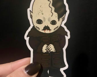 Nosferatu Sticker, Horror Vampire Kewpie Doll, Gothic Creepy Vinyl Decal, Spooky Monster Art