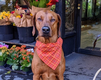 Fall Orange Plaid Dog Bandana Gepersonaliseerde, Aangepaste Halloween Bandana voor honden, Plaid Dog Sjaal,