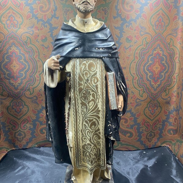 Saint Thomas Aquinas statue made in Spain in early 20th century Glass eyes religious icon