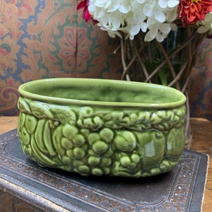 Vintage MCM Brush McCoy Pottery green floral planter fruits and leaves