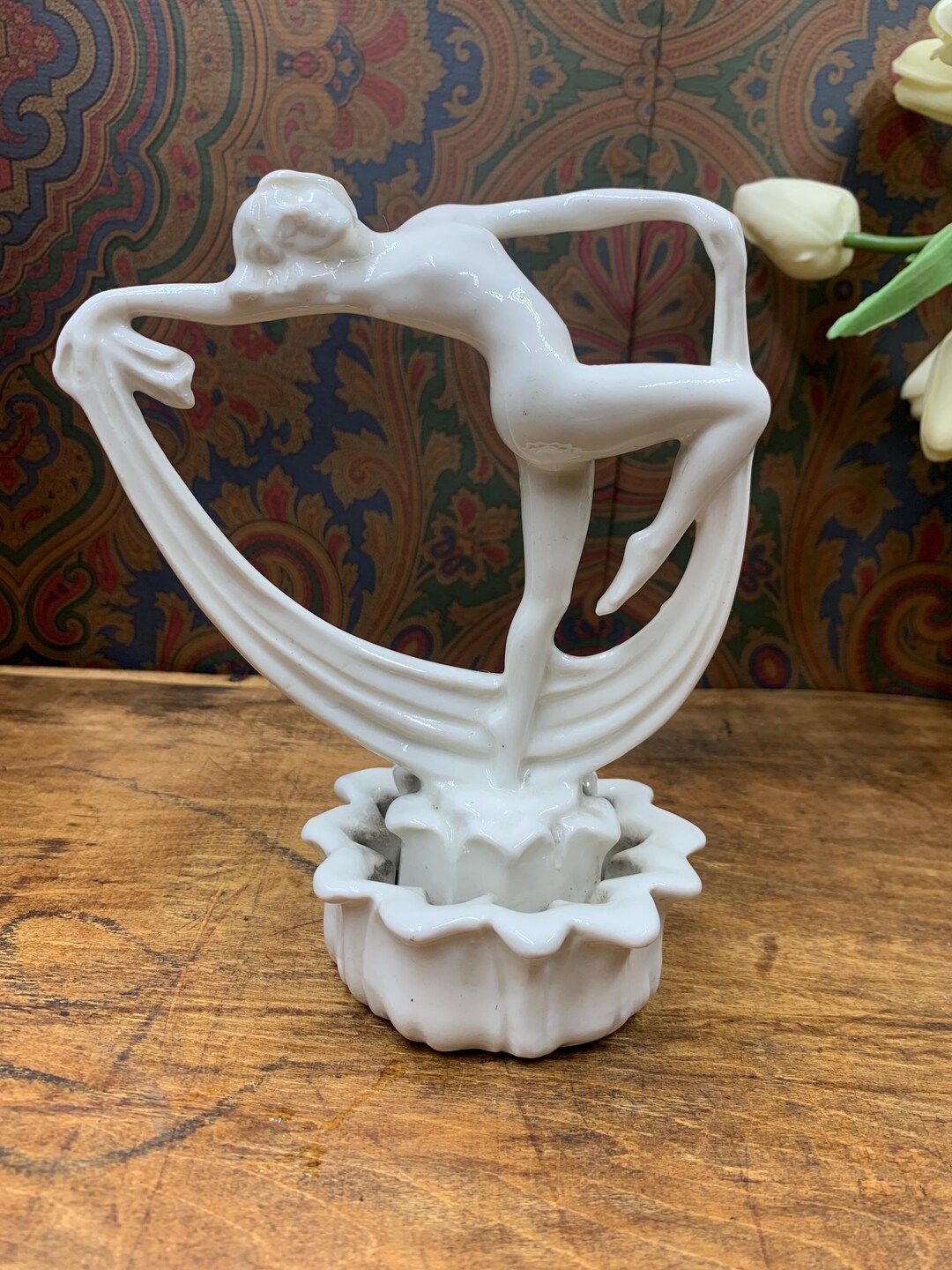 Art Nouveau Flower Frog Nude Girl Greek Goddess Style Made in Japan