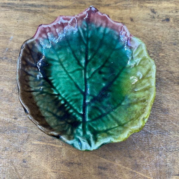 Antique Majolica butter pat leaf  #32