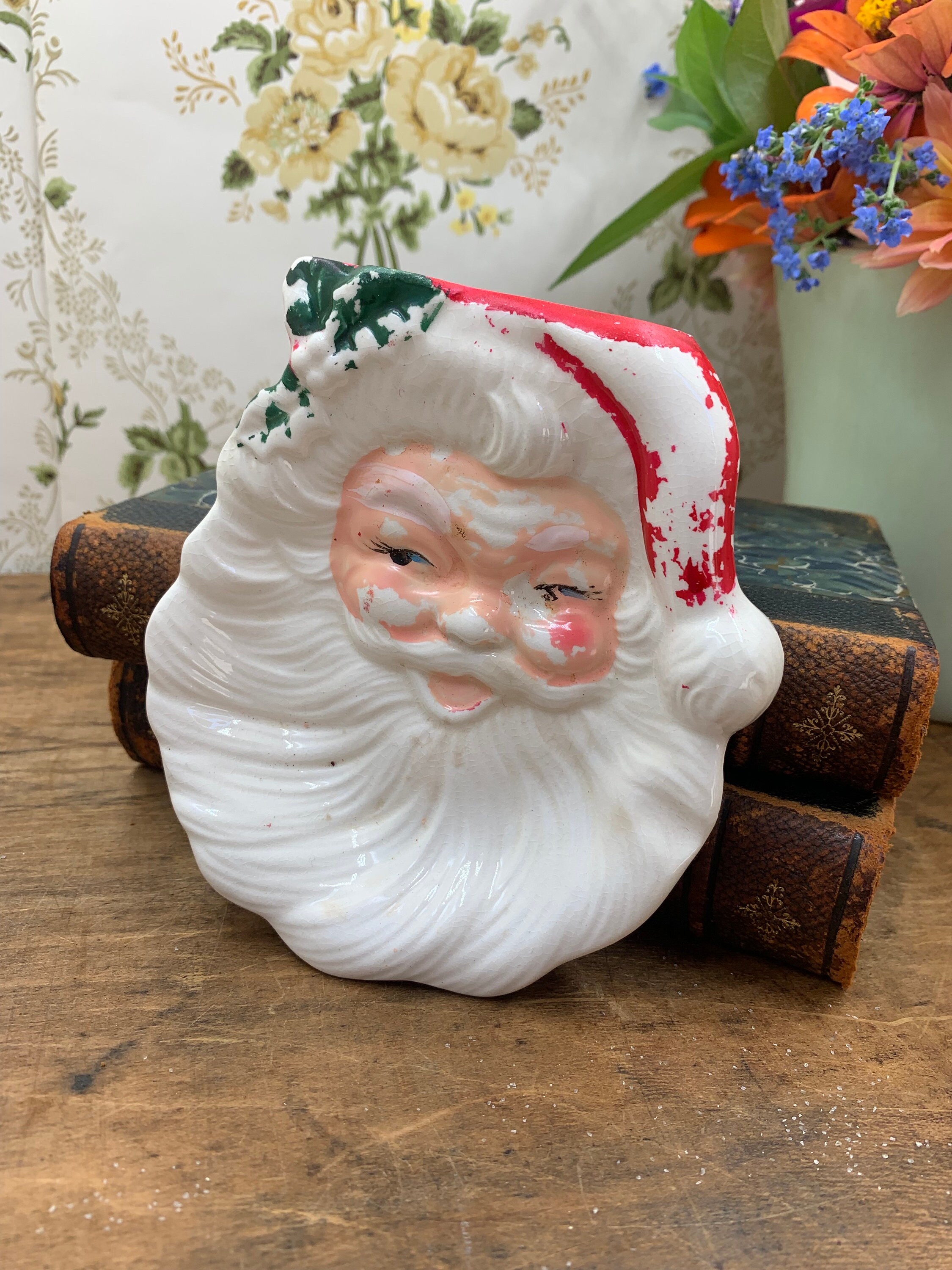 Vintage Ceramic Santa Face Dish, Wall Hanging, Made in Japan