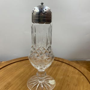 Vintage Waterford Crystal Lismore Sugar Shaker Muffineer 8" foot sugar sifter with silver plated lid Authentic with original sticker