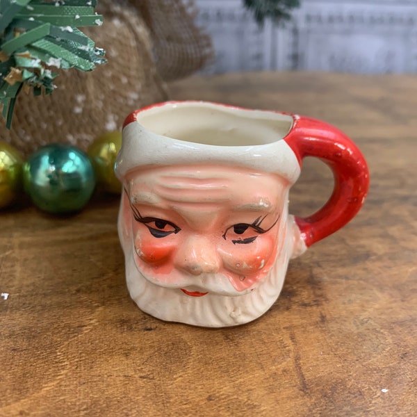 Vintage mini Santa mug 1950s #4 (1.75” tall x 1.50” diameter x 2.5” including handle) Made in Japan