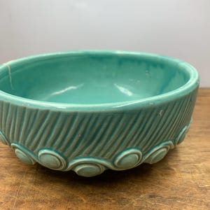 Vintage McCoy Pottery Wave Pattern Planter 8" green-blue Aqua Bulb Bowl 1940s Mid Century Art Pottery Rare Wave Knob Design