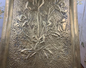 Brass tray floral design Antique hammered handmade hand crafted