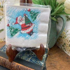 New old stock 1960-1970 paper cocktail napkins Santa with tree original package has been opened Party Hour 10 napkins