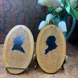 Vintage pair of wood folk art silhouettes George and Martha Washington 6.5” x 4”