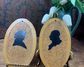 Par vintage de siluetas de arte popular en madera de George y Martha Washington, 6,5 x 4 pulgadas