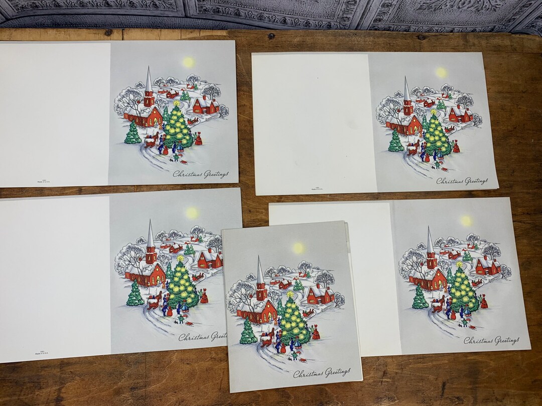Five Vintage Unused Christmas Cards With Winter Scene From the 1950s 4
