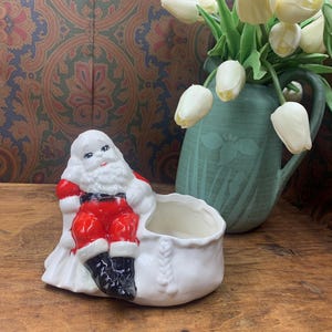Santa planter candy cane holder Vintage 1950 Christmas
