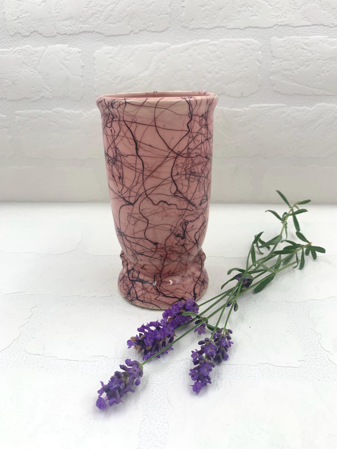 Vintage Brush Mccoy Pottery Pink With Spider Web Splatter Paint