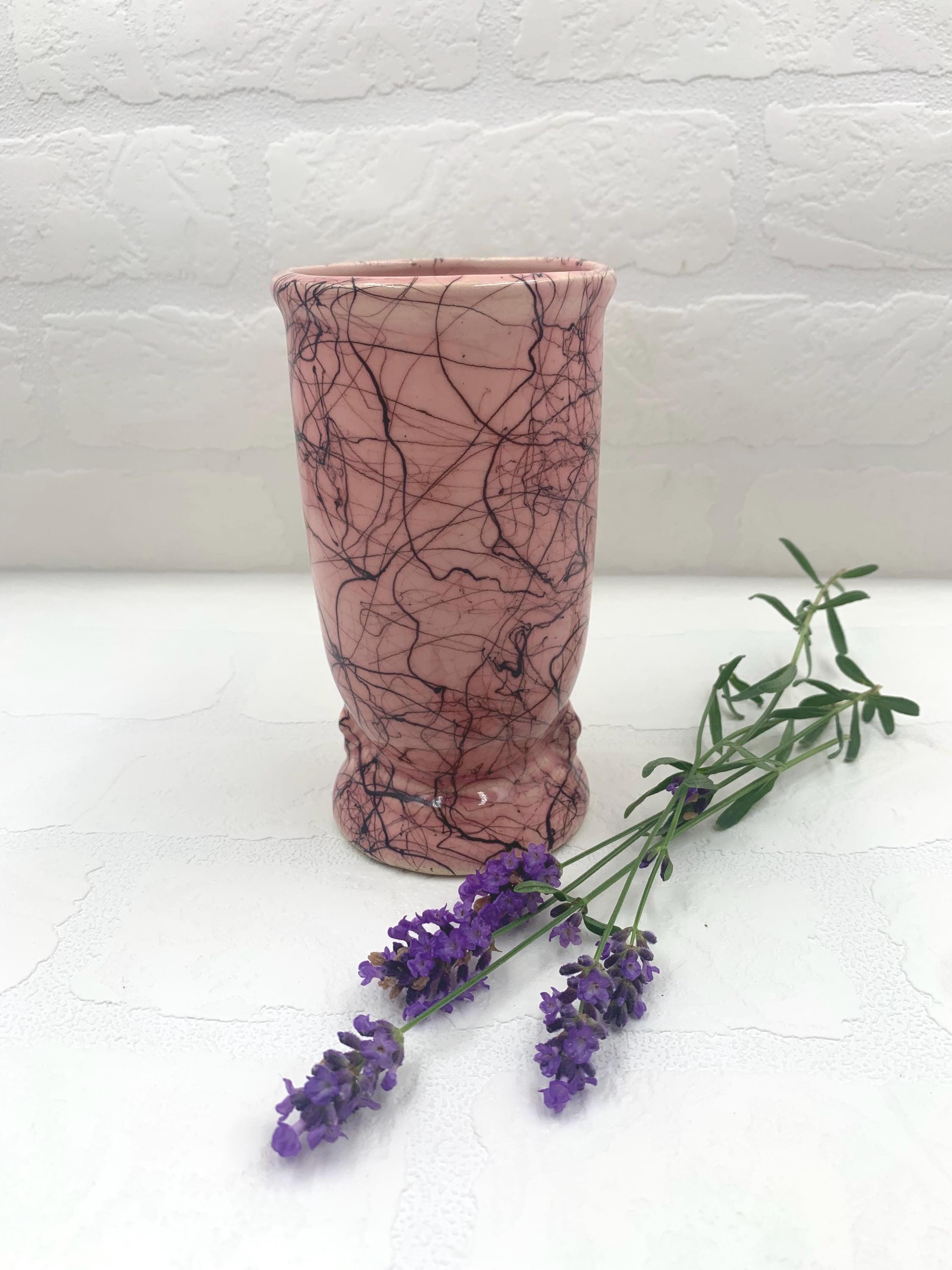 Vintage Brush Mccoy Pottery Pink With Spider Web Splatter Paint
