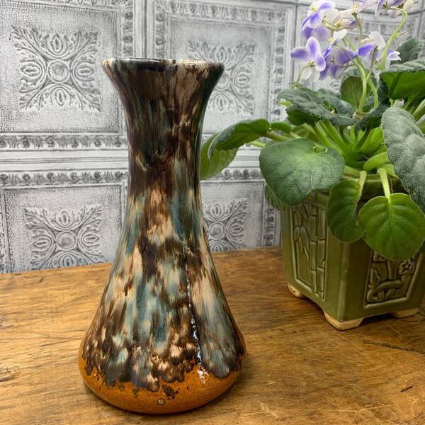 Vintage 1930 Brush McCoy brown drip glaze vase #064 8.5” tall