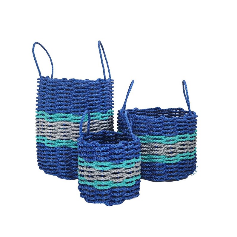 Lobster Rope Basket Blue and Gray, Teal Accents - Etsy