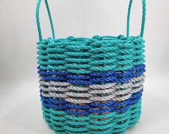 Basket made from Lobster Teal and Light Gray, Blue Accents