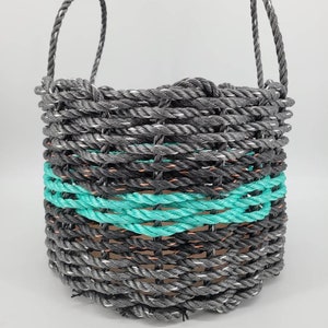 Basket made from Lobster Rope, Gray with Color Options Gray w/Teal