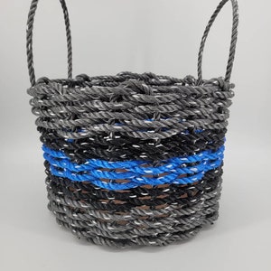Basket made from Lobster Rope, Gray with Color Options Gray w/Blue