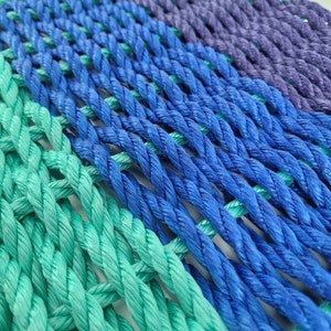 Rope Mat made with Lobster Rope purple blue teal