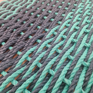 Large Rope Mat made with Lobster Rope, Double Weave,  in Navy and Teal