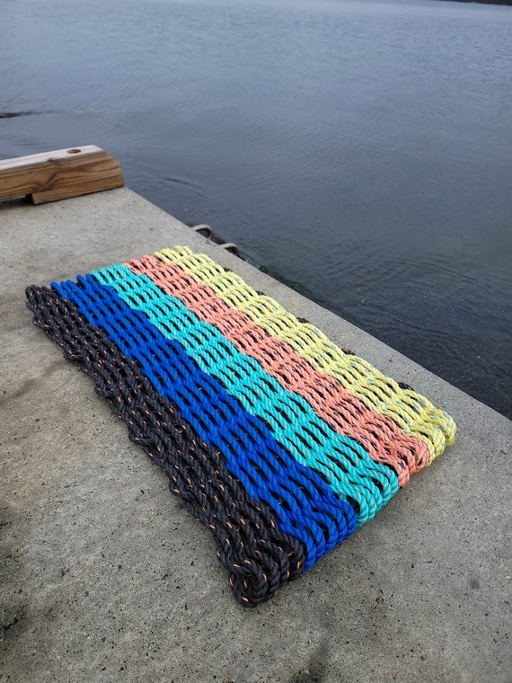 Lobster Rope Doormat, Made in Maine Rope Door Mat, Navy & Silver