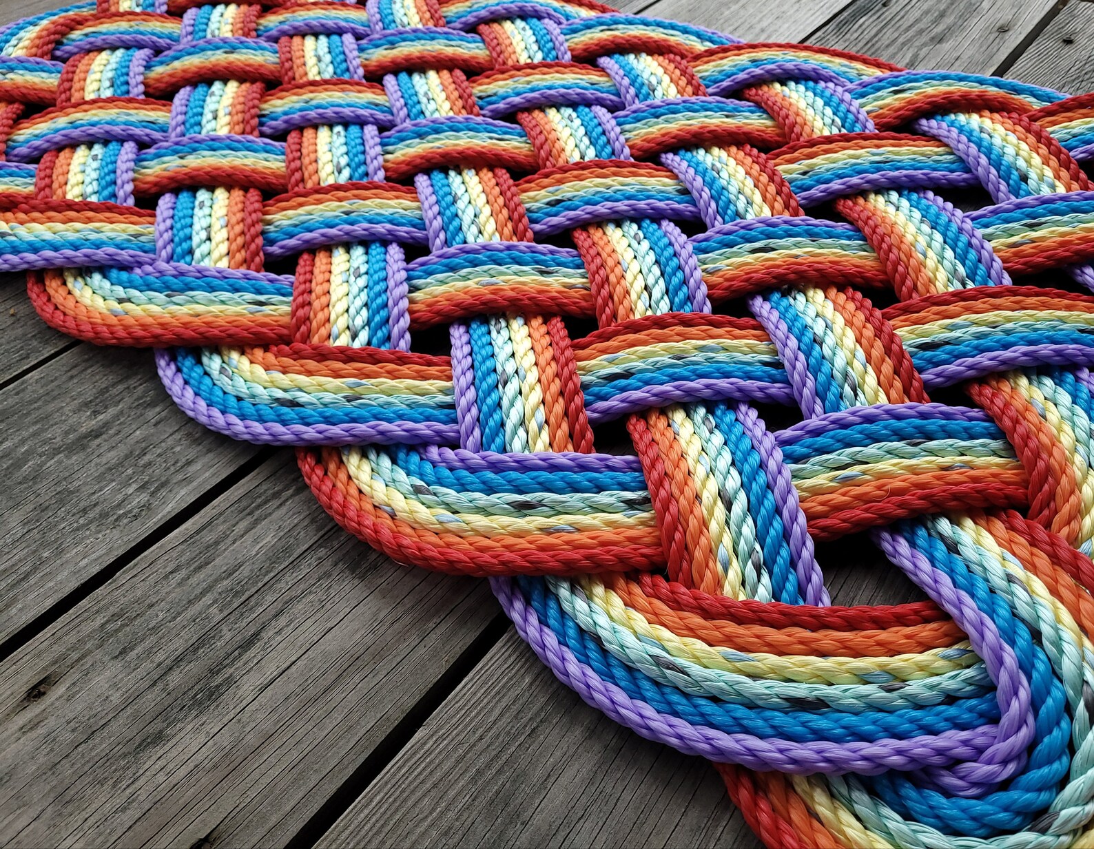 Woven Rainbow Rope Mat made with Lobster Rope Etsy