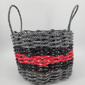 Basket made from Lobster Rope, Gray with Color Options Gray w/Red