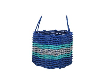 Lobster Rope Basket Blue and Gray, Teal Accents